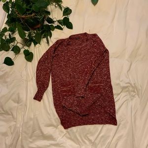 Red knit sweater dress with pockets